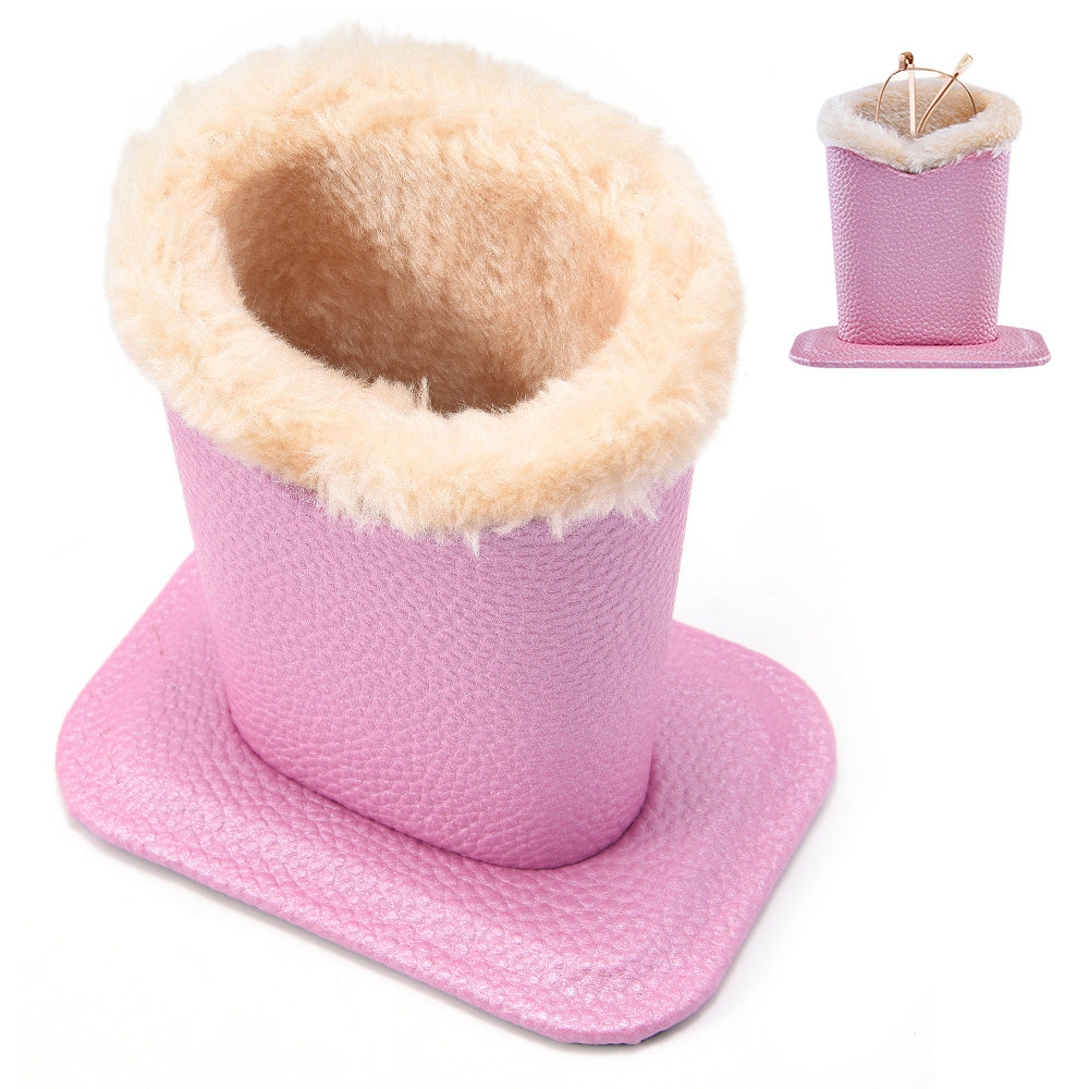 Soft Plush Lined Eyeglasses Desk Holder PU Leather Glasses Display Stand With Base