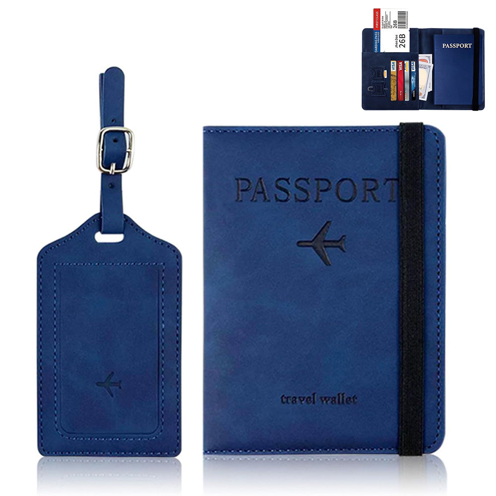 RFID Shield Passport Holder and Luggage Tag Set PU Leather Organizer