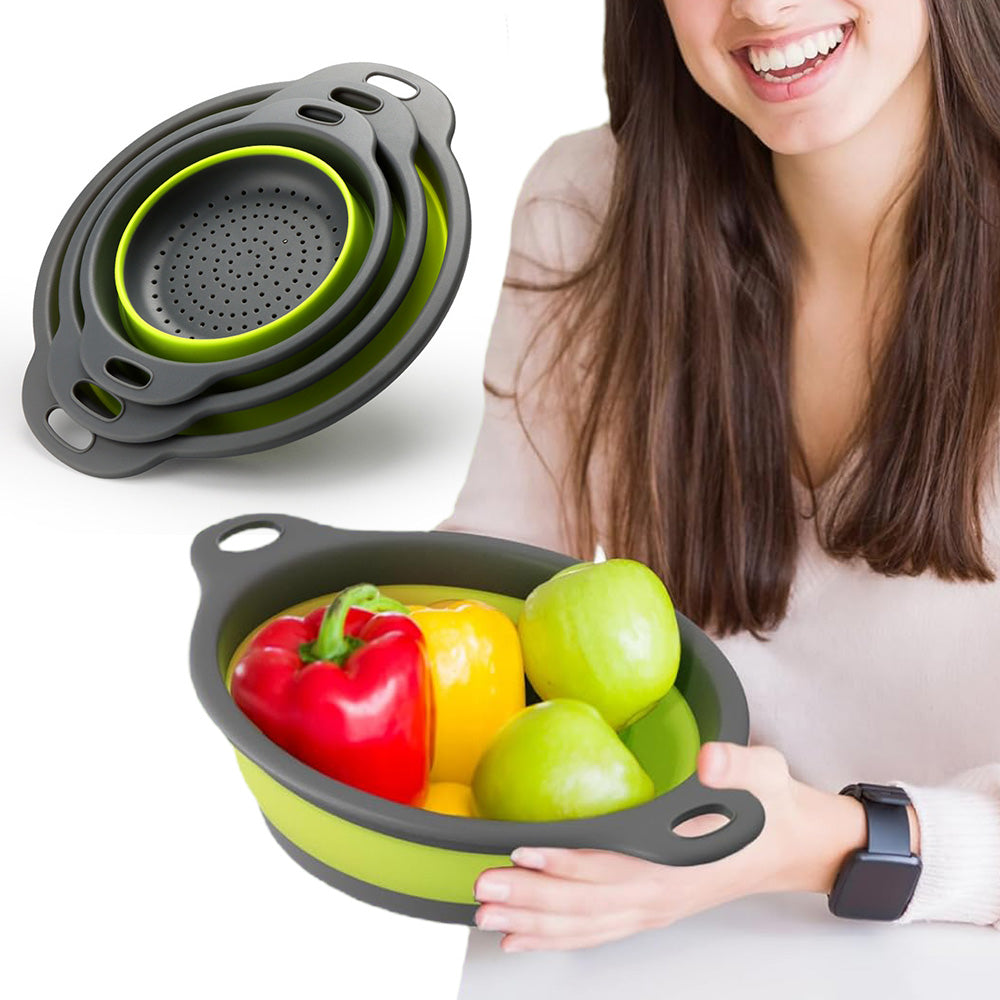3 Piece Foldable Colander Set for Kitchen Use