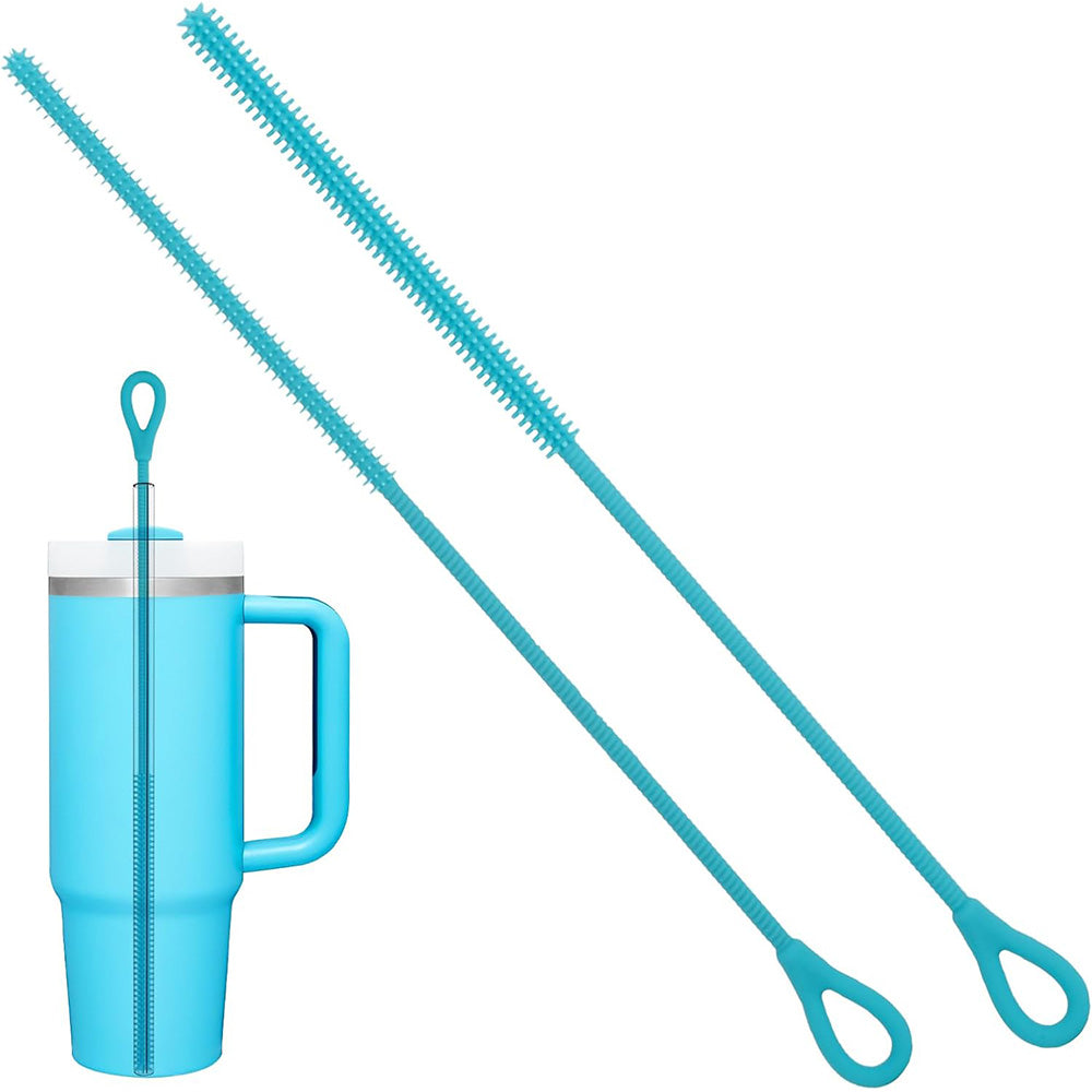 2Pcs Silicone Straw Cleaner Brush Non-slip Handle for Clearing Glass Smoothie Straws