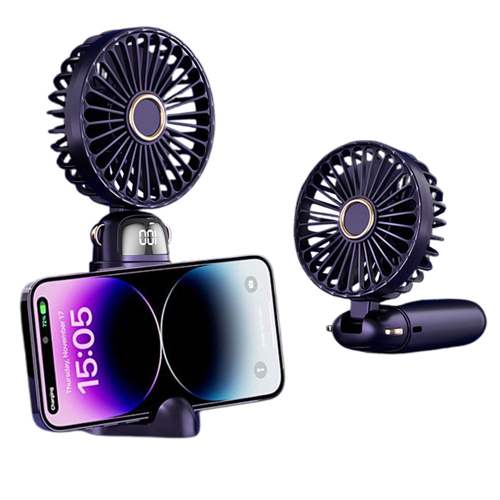 Handheld Fan With LED Display Foldable Hanging Neck Fan Rechargeable Portable Fan