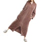 Unisex Long Hooded Zipper Bathrobe Fleece Robes Winter Warm Nightgown Sleepwear Pyjamas-Coffee