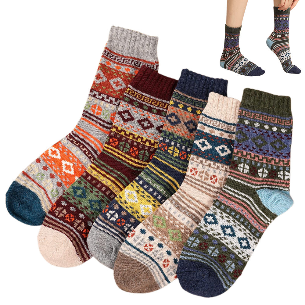 5 Pack Winter Warm Knit Socks Thick Soft Multicolor Free Size for Men and Women