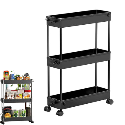 3 Tier Kitchen Bathroom Slim Rolling Trolley Storage Shelf
