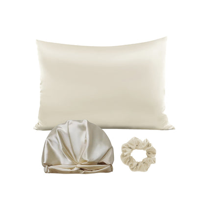 Simulated Silk Pillowcase Set With Sleeping Bonnet Hair Scrunchy