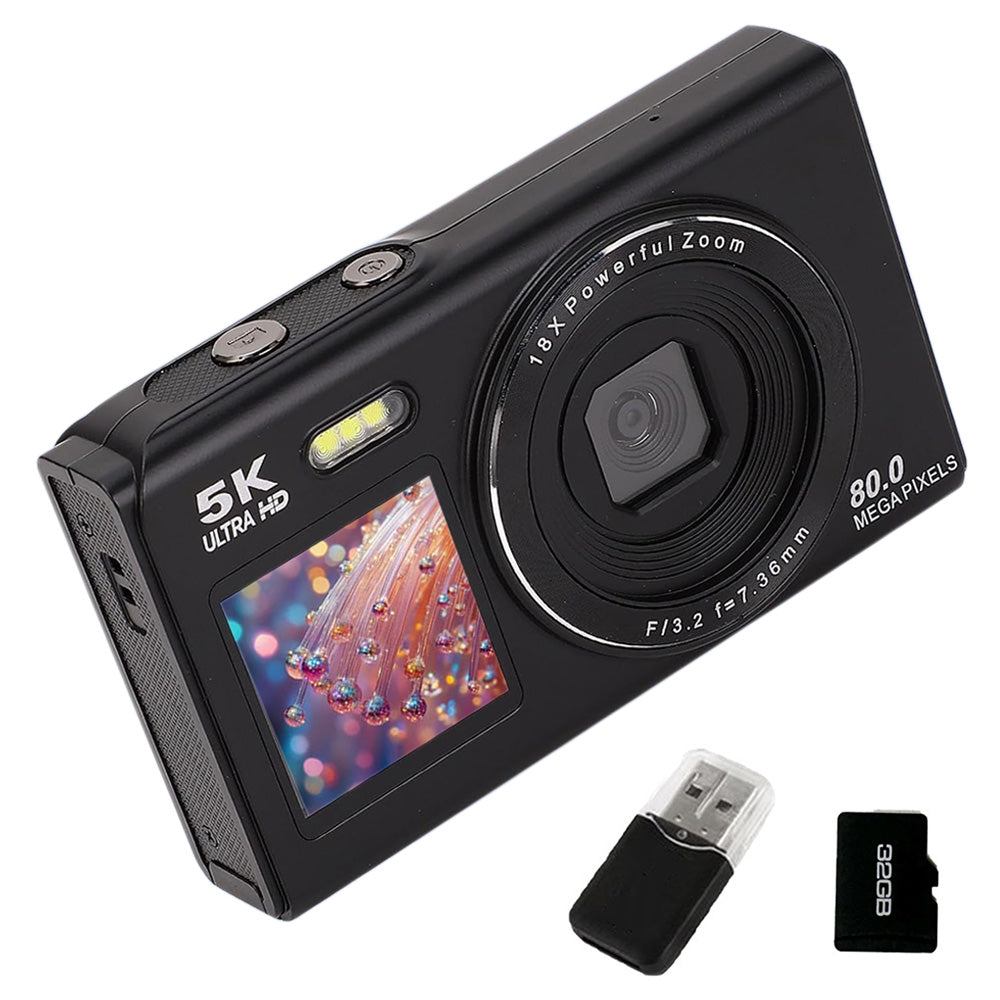 5K HD Dual Screen Digital Camera Point and Shoot Selfie Camera with LED Fill Light