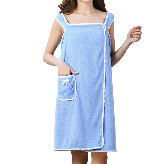 135x80CM Coral Fleece Bath Towel Wearable Wrap Absorb Bathrobe With Pocket