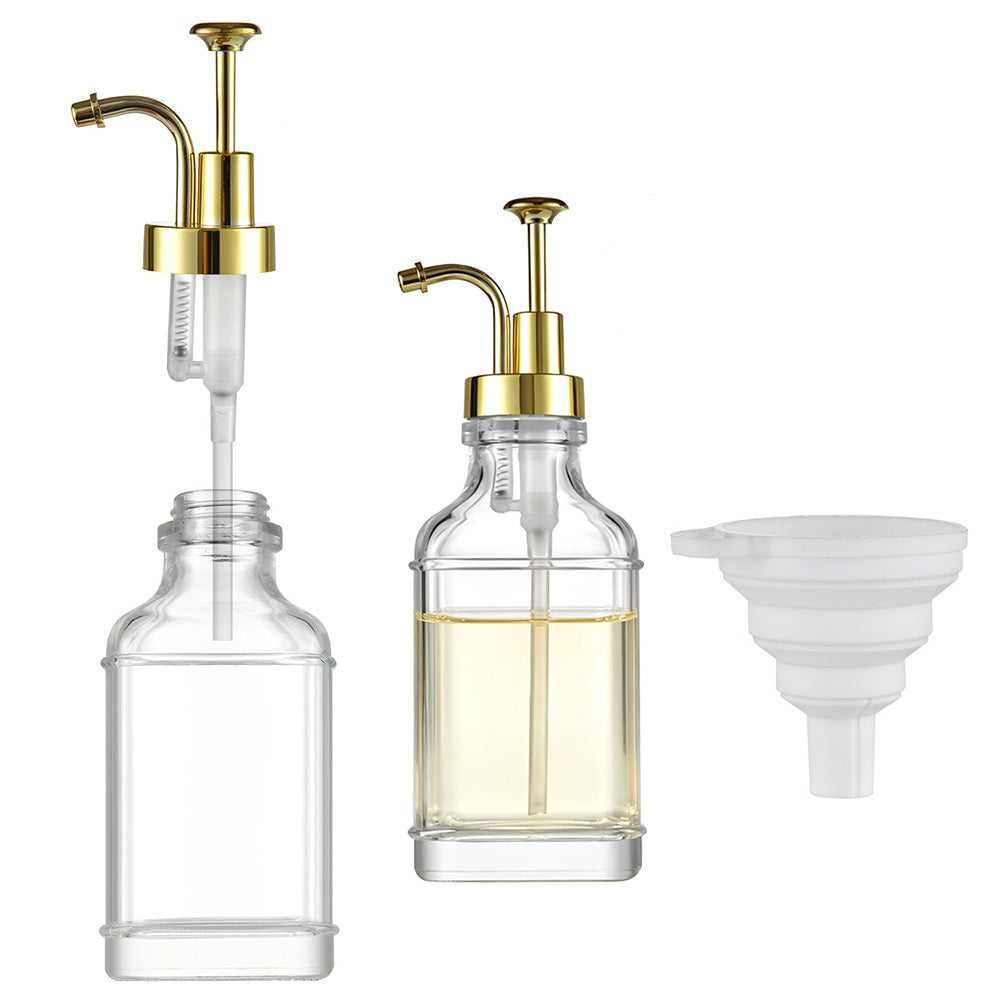 2 Pack 500ml Square Glass Syrup Soap Dispenser Bottles with Funnel