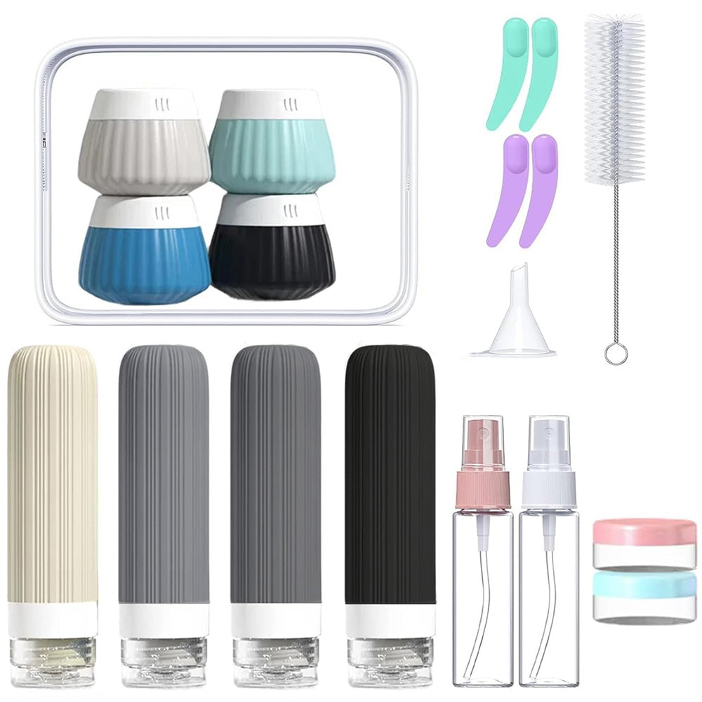 18 Piece Silicone Leak Resistant Travel Toiletry Bottle Set