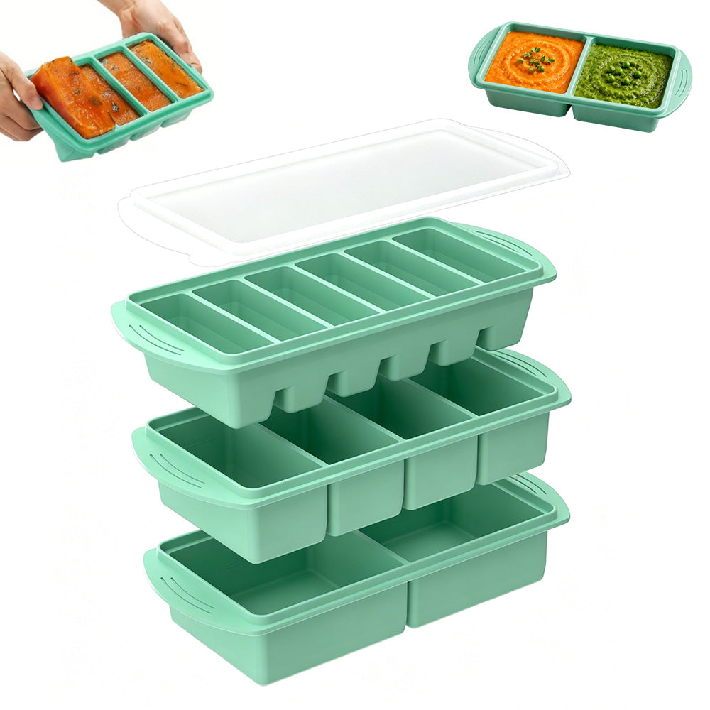 3 Pack Silicone Freezer Trays with Lids Multi-Size Silicone Freezer Moulds