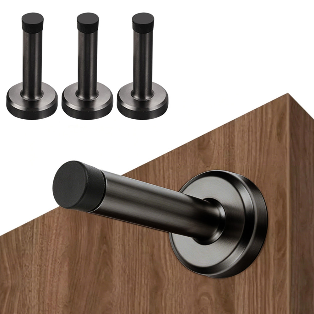 4 Pack Stainless Steel Door Stop Strong Adhesive No-Drill with Rubber Bumper
