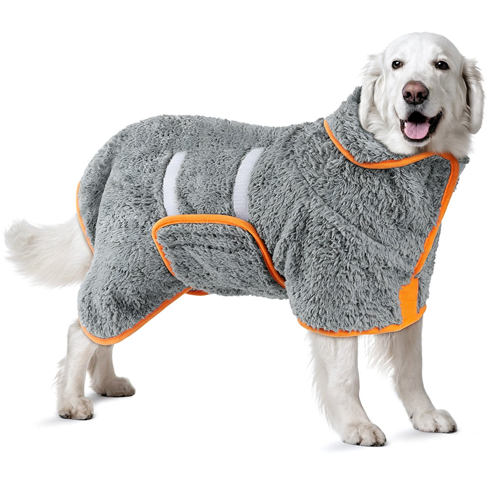 Pet Absorbent Bathrobe Dog Drying Towel Coat Soft Bath Wrap Pajamas-Grey