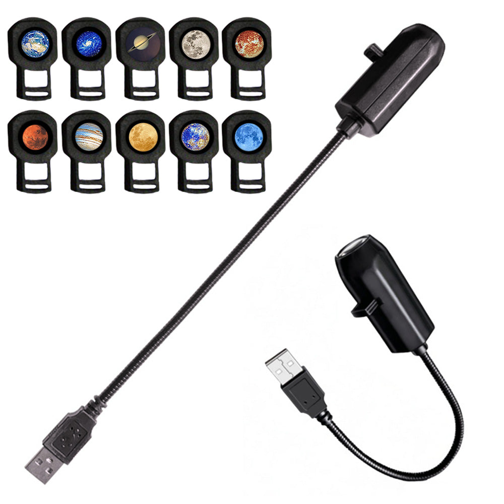 USB Star Projector Light Galaxy Planet Night Lamp with Replaceable Slides