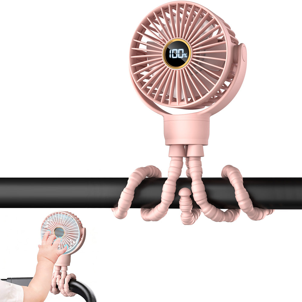 Portable Octopus Stroller Fan with Digital Display and 3 Speed Settings