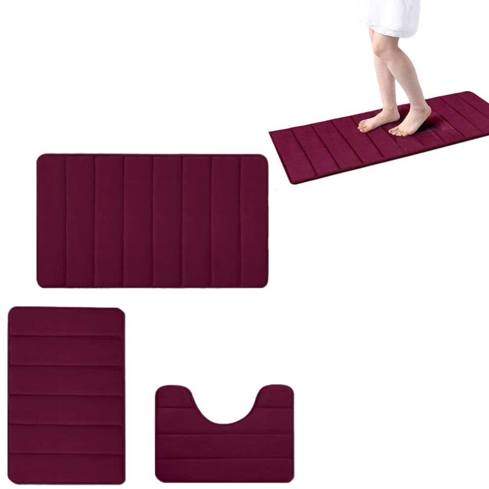 3Pcs Coral Fleece Bathroom Mat Anti Slip Toilet Rugs Fast Absorbent
