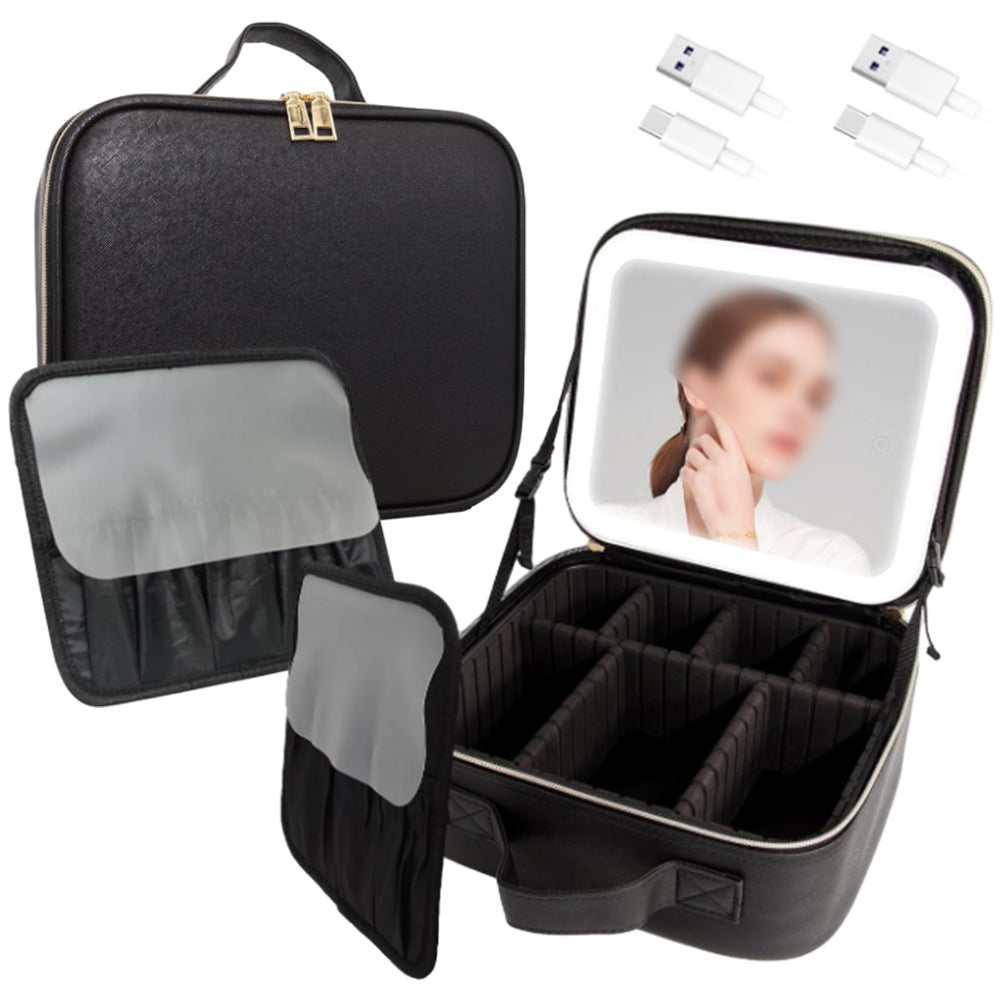 2Pcs 25x10.5x23CM Travel Makeup Storage Bag with Mirror and Light