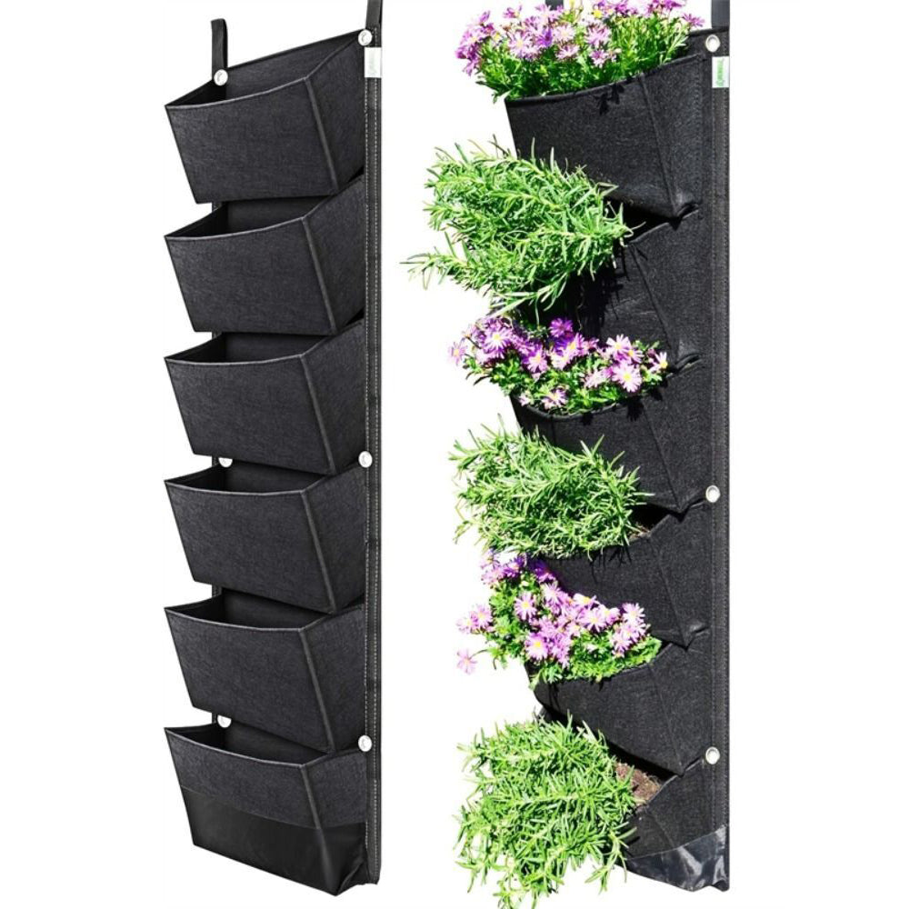 2Pcs 6-Pocket Vertical Wall Hanging Planting Bag for Home Garden