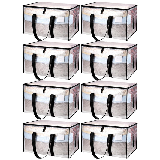 8Pcs 69x35x38CM Oversized Moving Bag with Reinforced Handles Transparent Heavy-Duty Storage Tote
