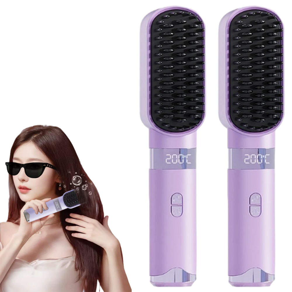 2Pcs USB Rechargeable Cordless Negative Ion Hair Straightener Comb