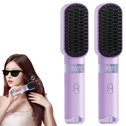 2Pcs USB Rechargeable Cordless Negative Ion Hair Straightener Comb