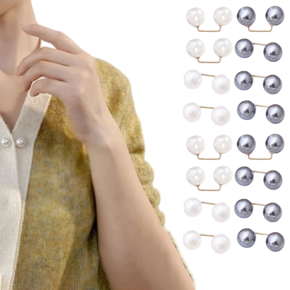16Pcs Brooch Anti-Exposure Neckline Double-Headed Artificial Pearl Looper Right Angle
