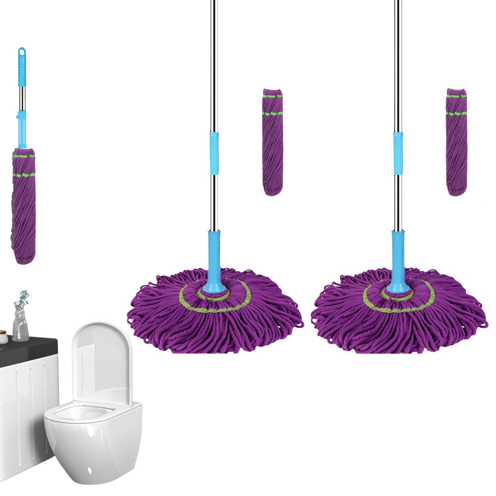 2Pcs Detachable Pole Fibre Self Wringing Mop with a Replacement Head