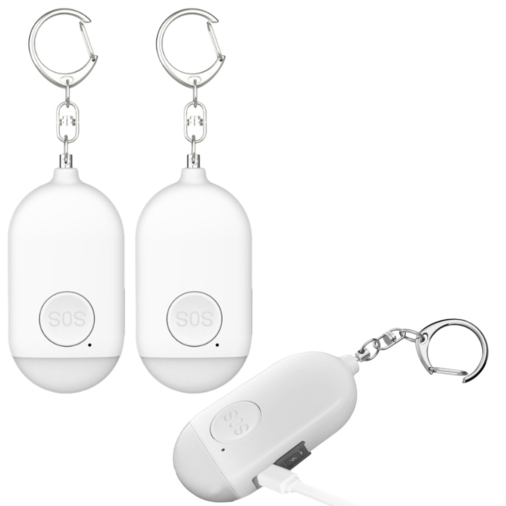 2Pcs Rechargeable Personal Security Alarm Keychain With LED 130dB Self-Defense Alarm