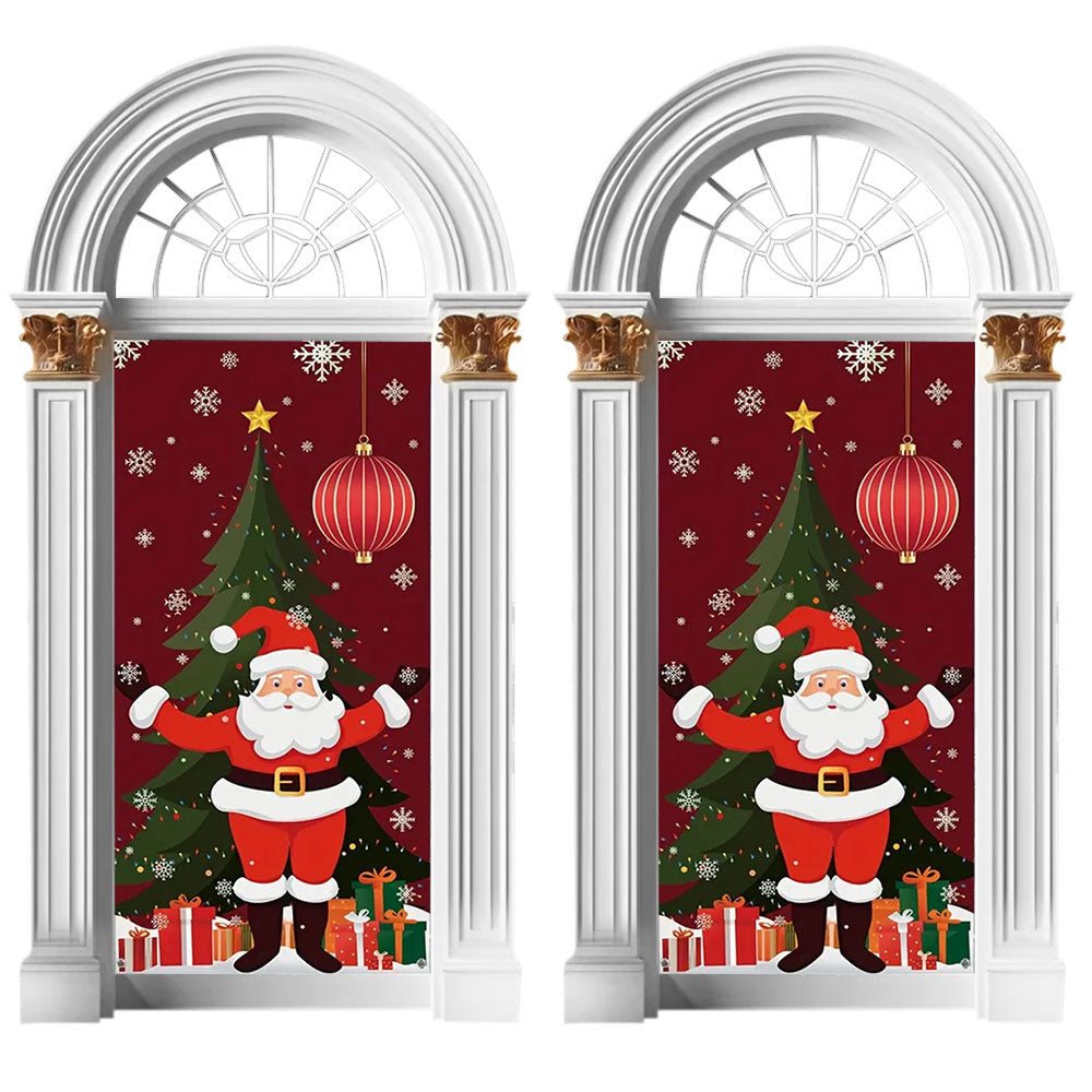 2Pcs 180x90CM Santa Claus Door Cover Christmas Background Cloth Hanging