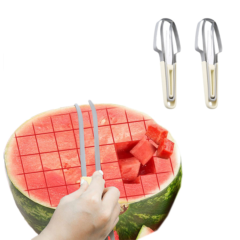 2Pcs 3-in-1 Stainless Steel Watermelon Fork Slicer