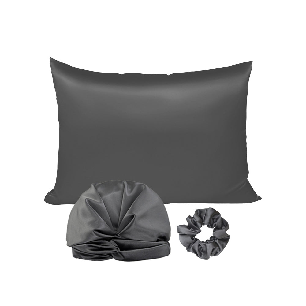 Simulated Silk Pillowcase Set With Sleeping Bonnet Hair Scrunchy
