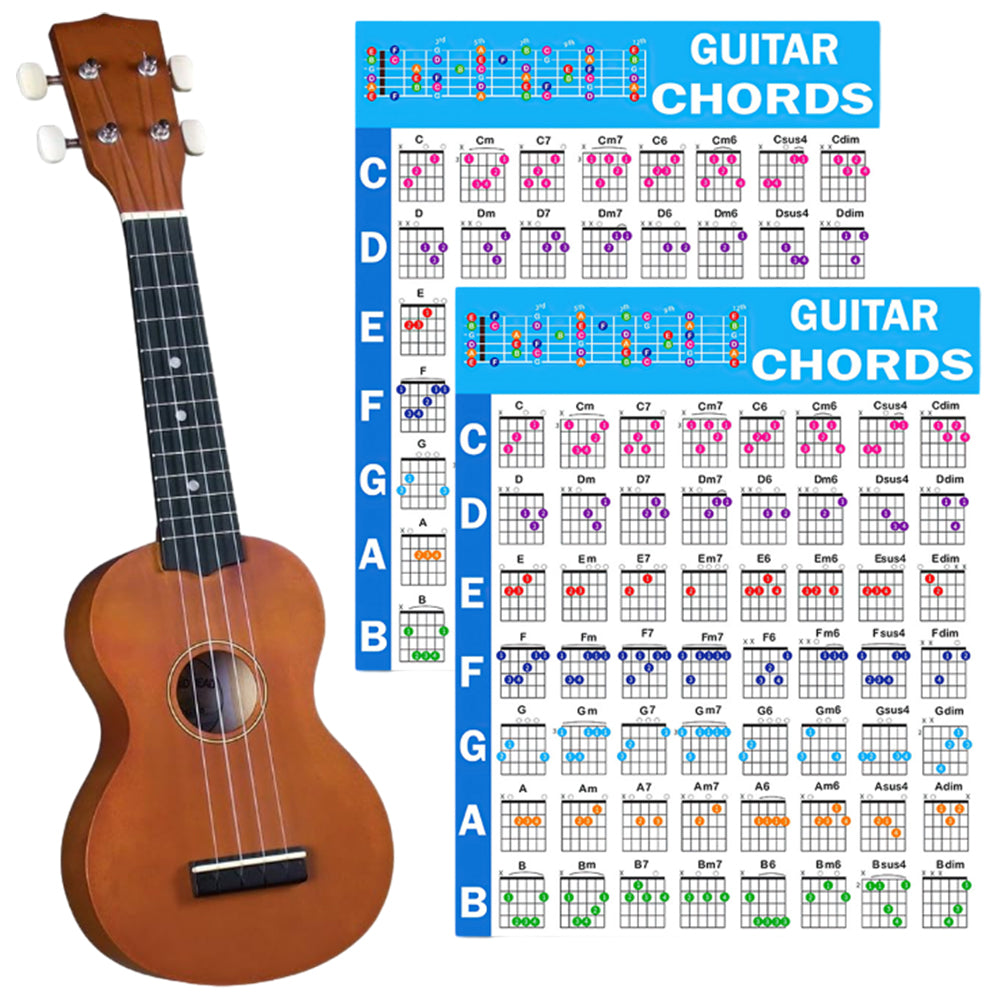 2Pcs 60x80cm Guitar Ukulele Chord Poster Educational Reference Guide for Beginners