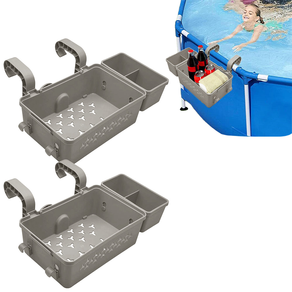 2Pcs Hanging Removable Poolside Storage Basket with Cup Holders