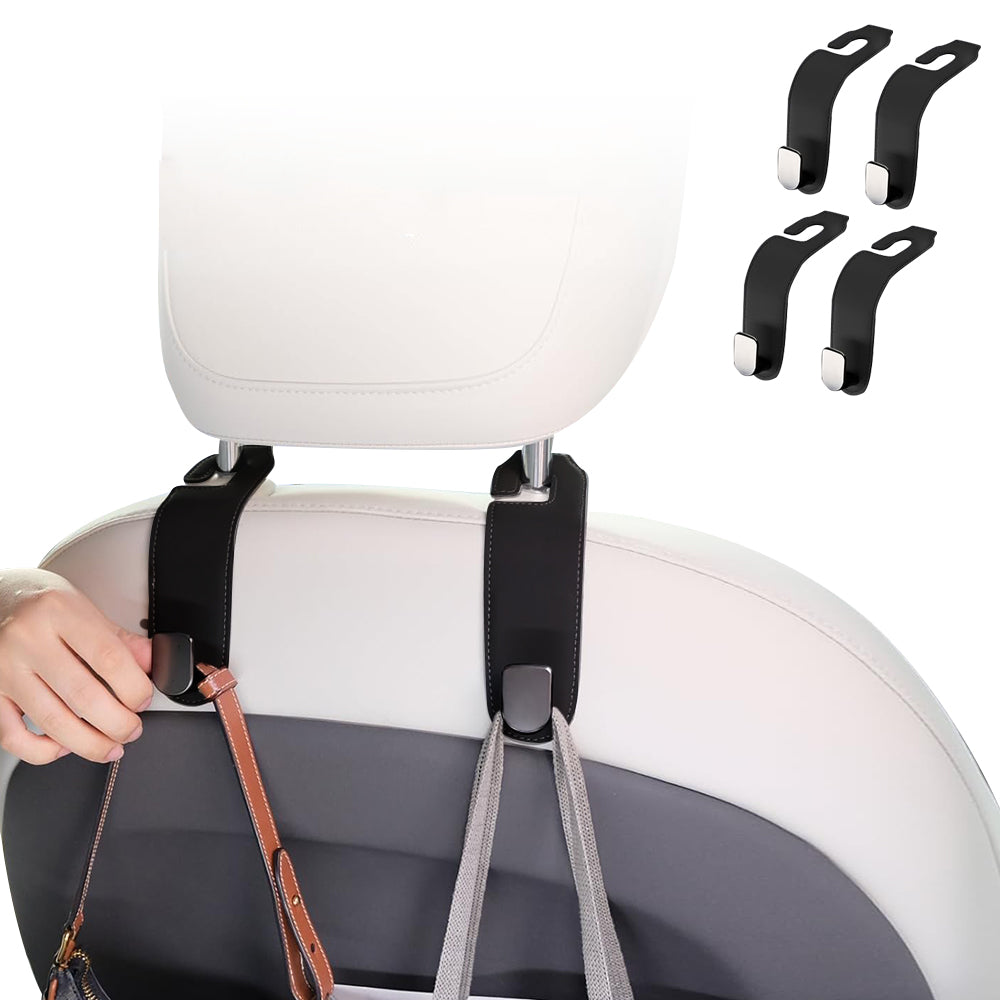 4Pcs Black PU Leather Car Seat Headrest Hanging Hook
