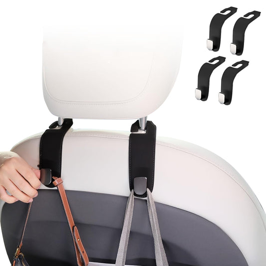 4Pcs Black PU Leather Car Seat Headrest Hanging Hook