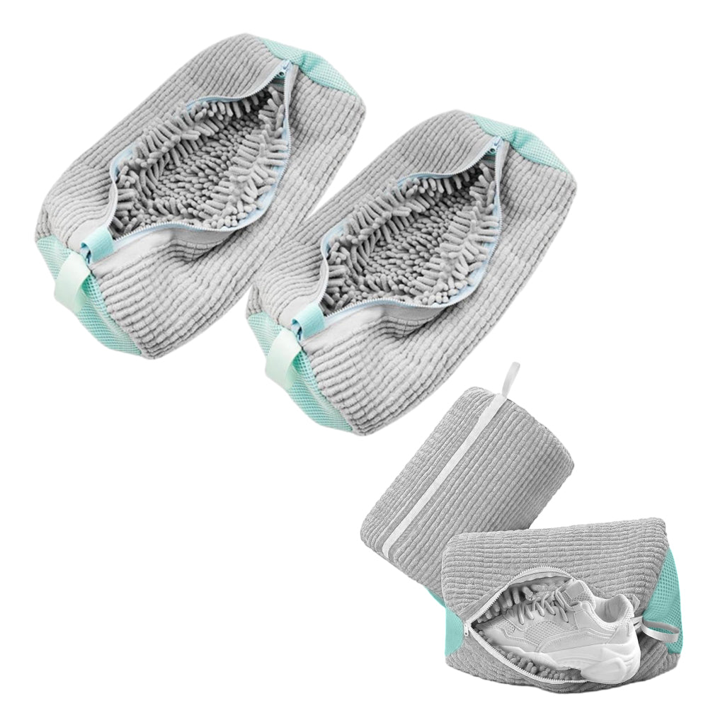 2Pcs Reusable Chenille Shoe Washing Bag with Zipper