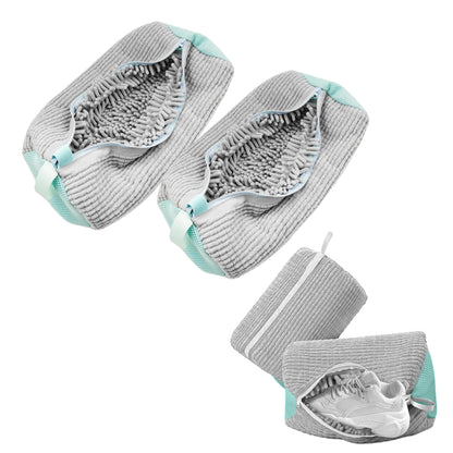 2Pcs Reusable Chenille Shoe Washing Bag with Zipper