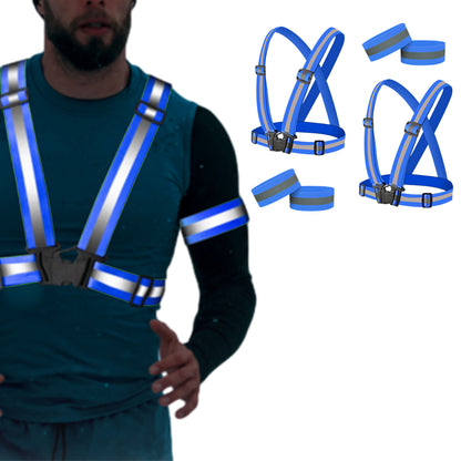 2Pcs Reflective Adjustable Security Vests with 4 Arm Bands for Running