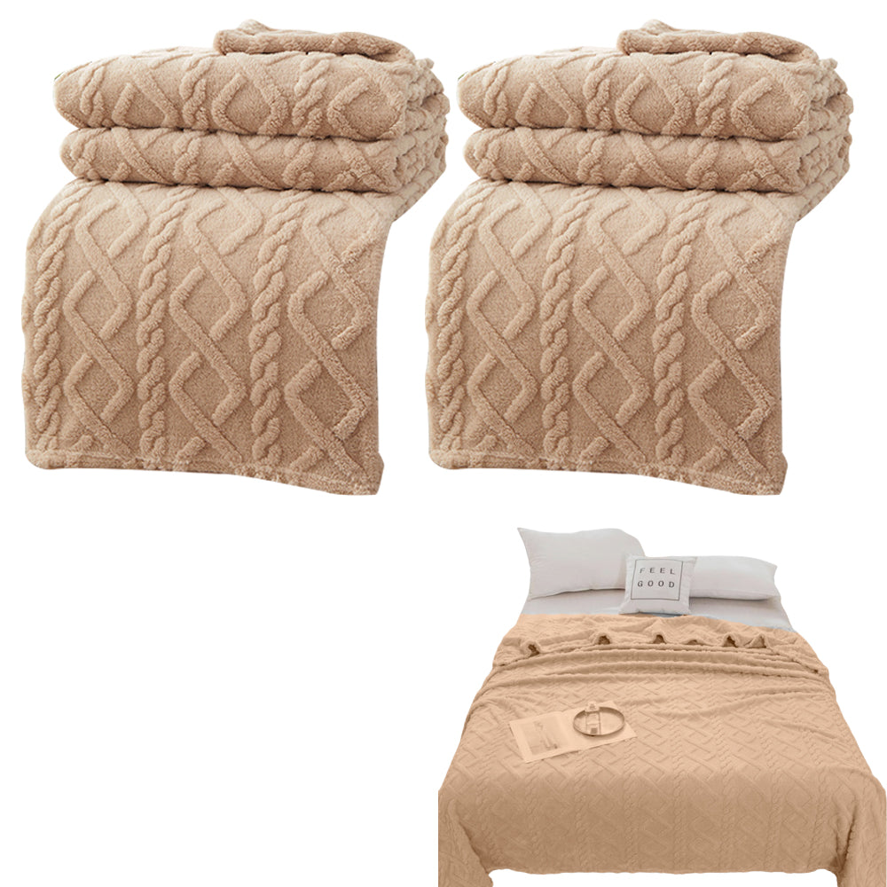 2Pcs Soft Warm Reversible Faux Long Plush Blanket