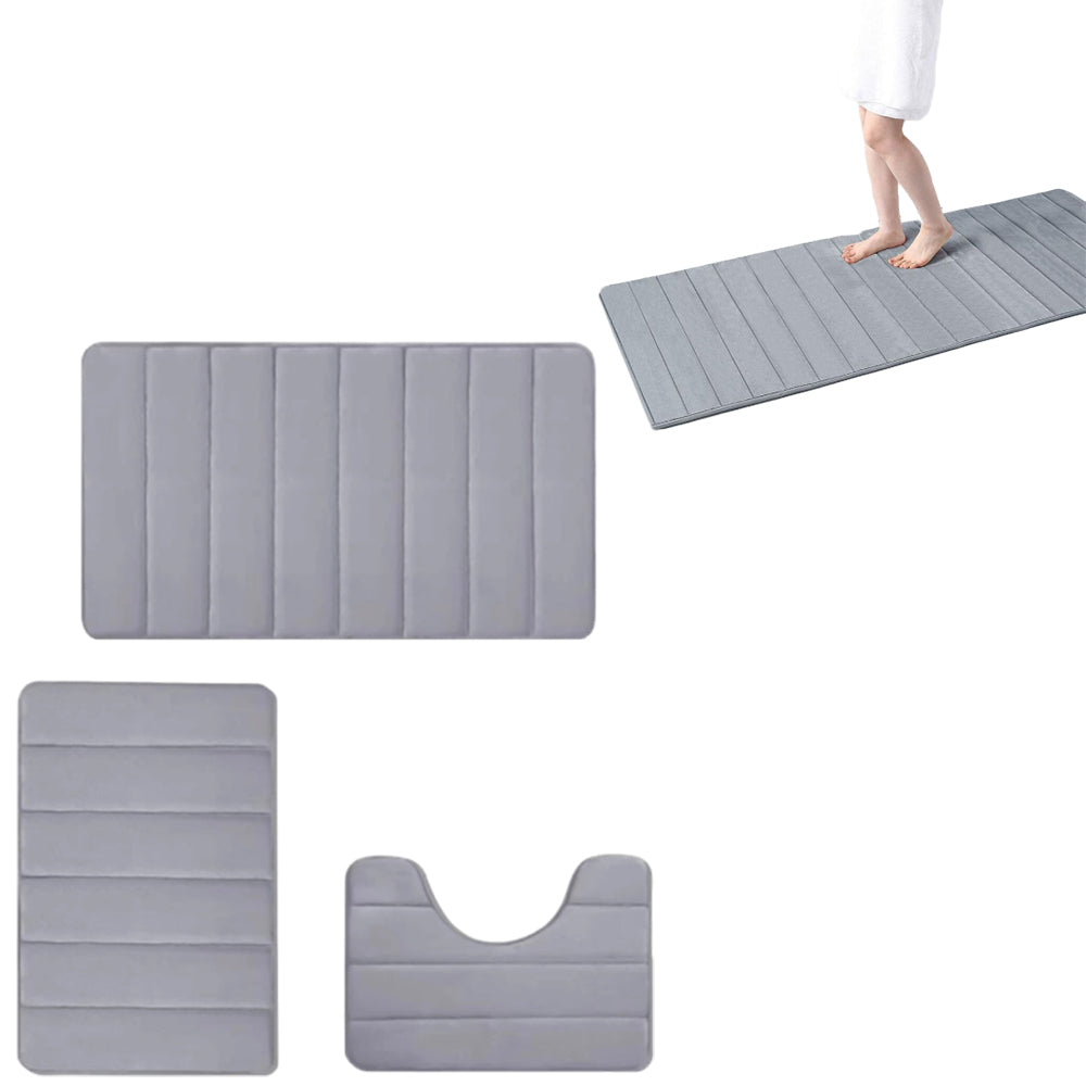 3Pcs Coral Fleece Bathroom Mat Anti Slip Toilet Rugs Fast Absorbent
