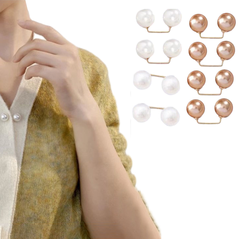8Pcs Brooch Anti-Exposure Neckline Double-Headed Artificial Pearl Looper Right Angle
