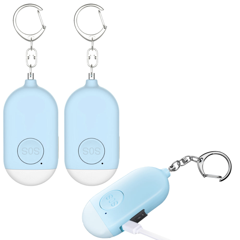 2Pcs Rechargeable Personal Security Alarm Keychain With LED 130dB Self-Defense Alarm