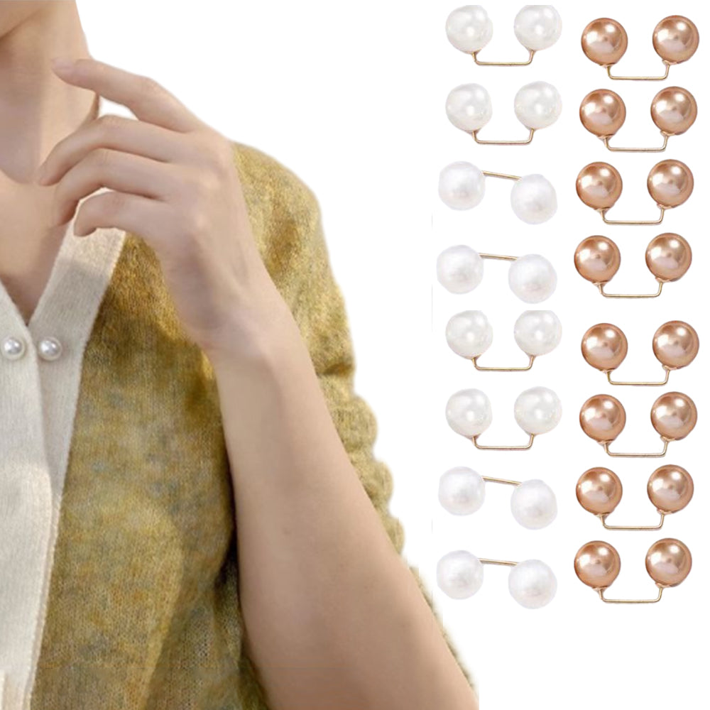 16Pcs Brooch Anti-Exposure Neckline Double-Headed Artificial Pearl Looper Right Angle