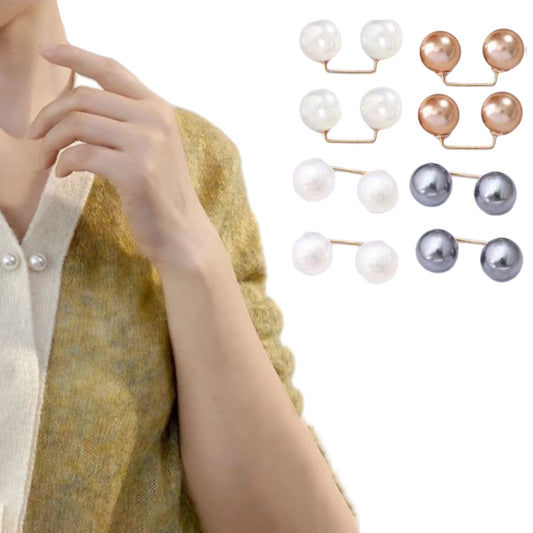 8Pcs Brooch Anti-Exposure Neckline Double-Headed Artificial Pearl Looper Right Angle