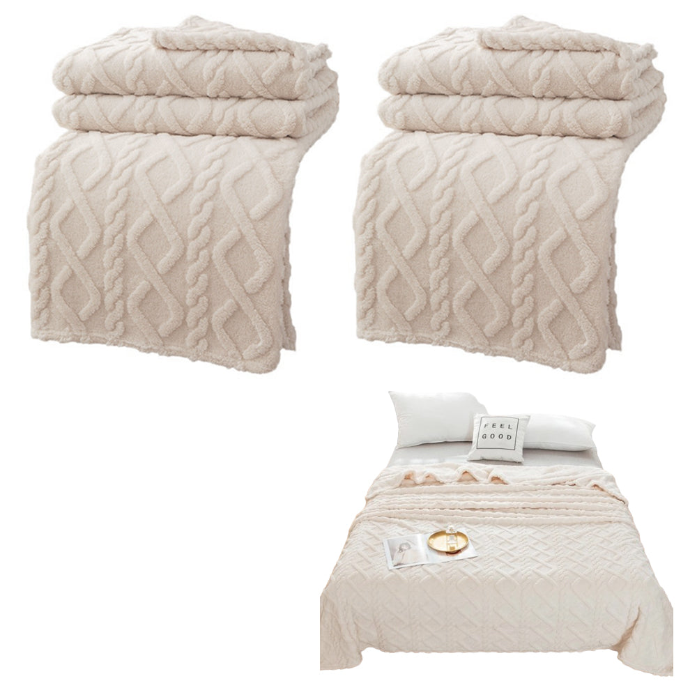 2Pcs Soft Warm Reversible Faux Long Plush Blanket