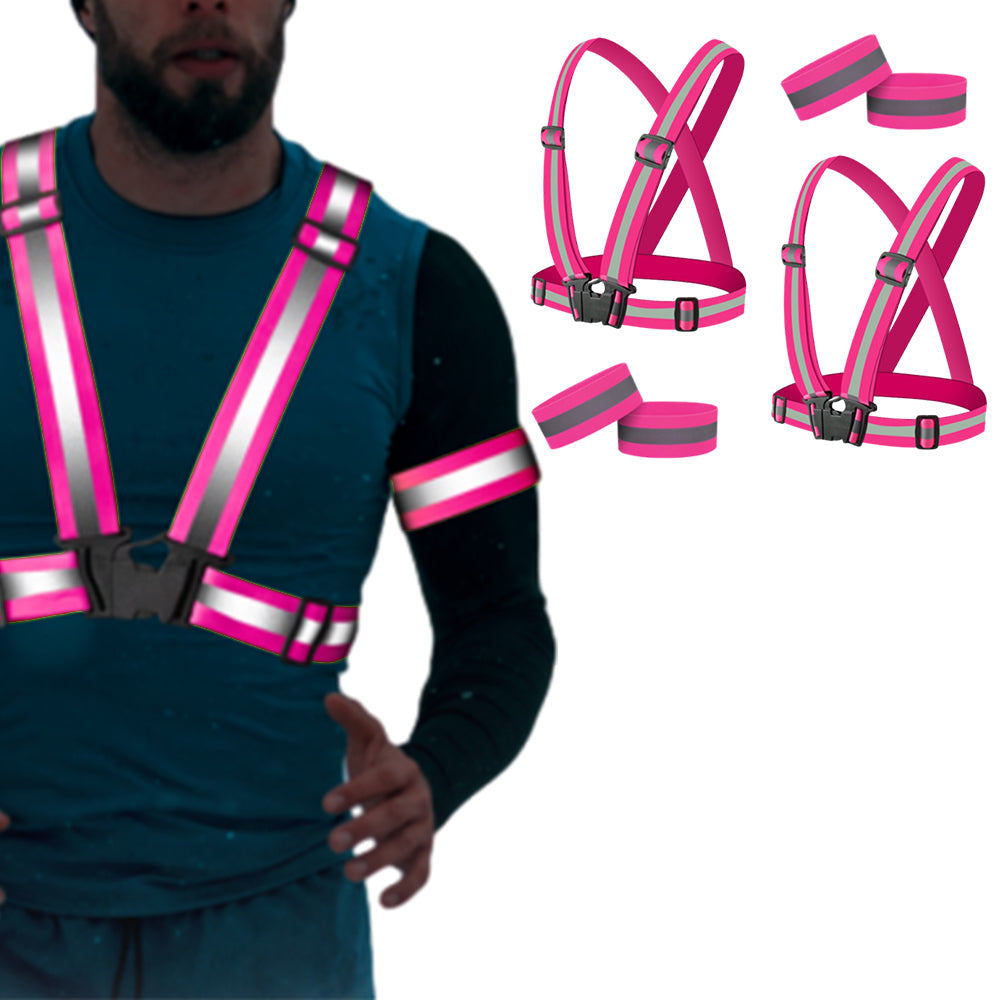 2Pcs Reflective Adjustable Security Vests with 4 Arm Bands for Running