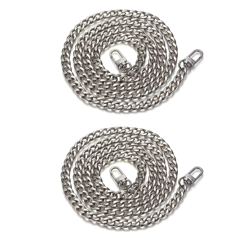 2Pcs Flat Chain Shoulder Strap Replacement Metal Bag Strap with Hook Clasps for Handbags Purses