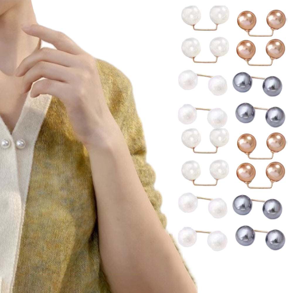 16Pcs Brooch Anti-Exposure Neckline Double-Headed Artificial Pearl Looper Right Angle