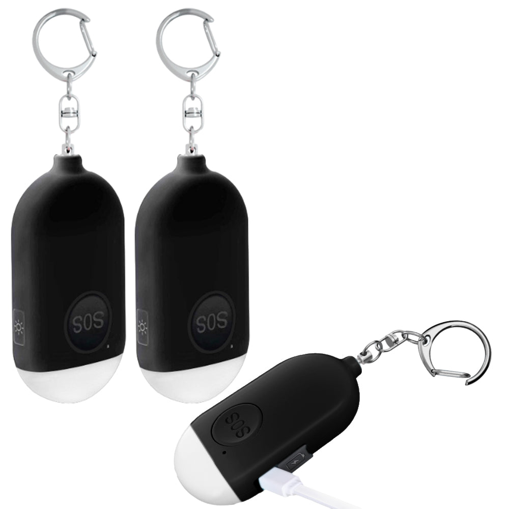 2Pcs Rechargeable Personal Security Alarm Keychain With LED 130dB Self-Defense Alarm