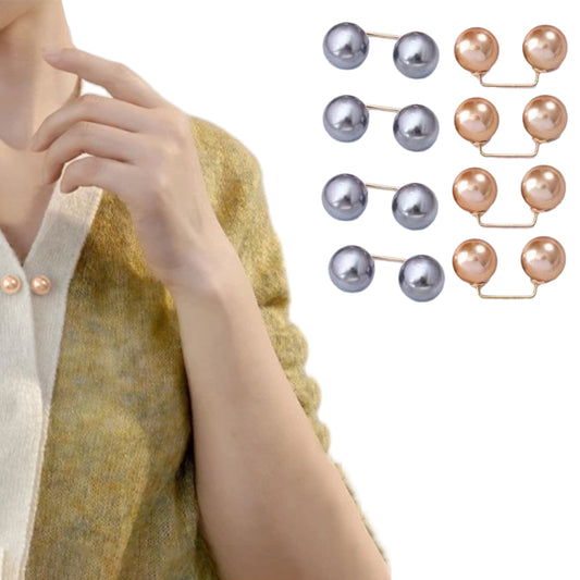 8Pcs Brooch Anti-Exposure Neckline Double-Headed Artificial Pearl Looper Right Angle