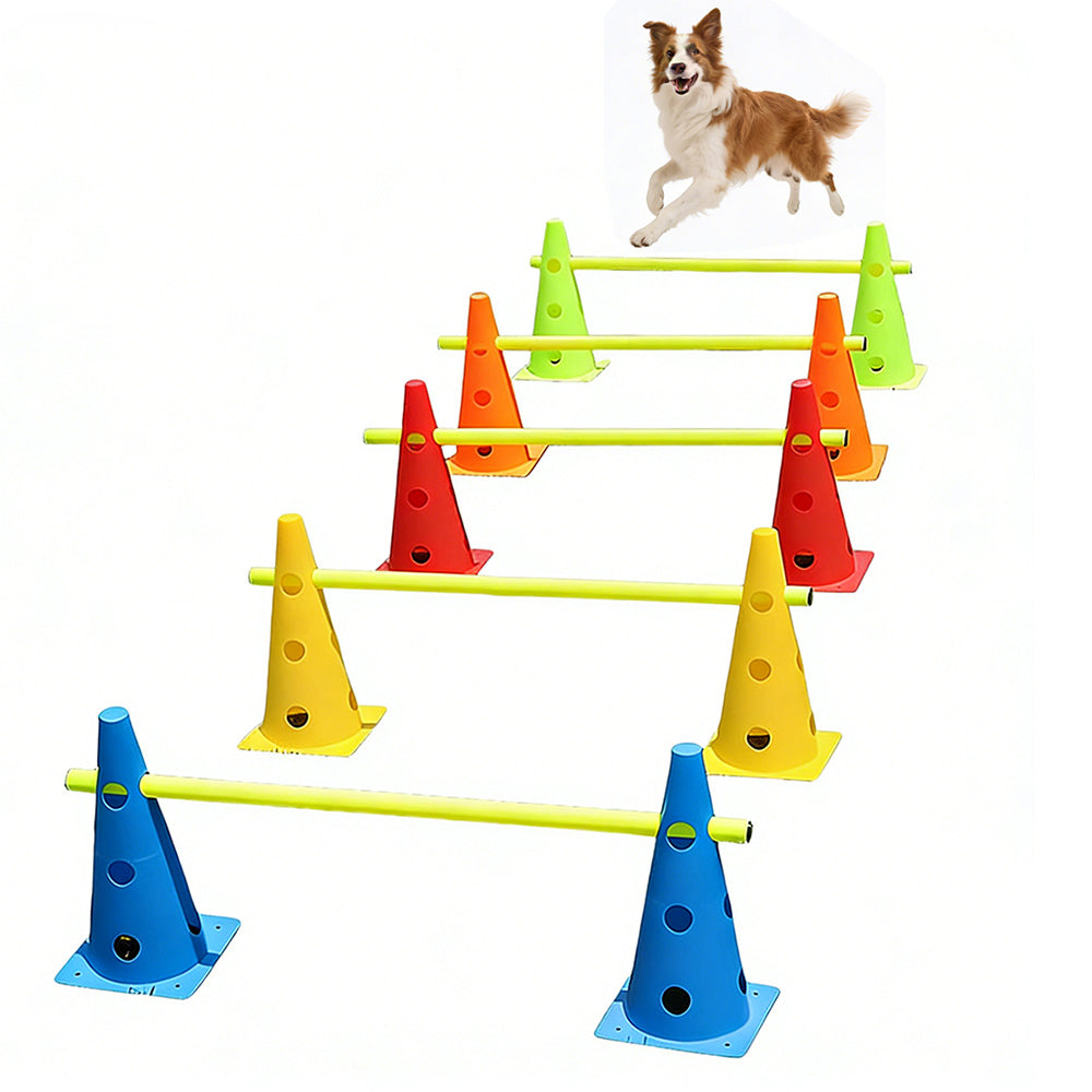 Dog Agility Training Set 10 Cones 5 Poles Adjustable Height Hurdle for Pets